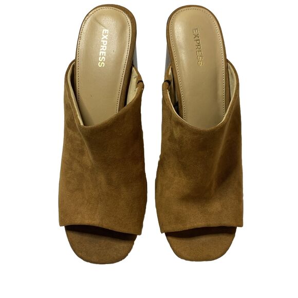 Express Women Platform Heel Sandal Size 9.5 Brown Slip On Sky High Slide 90s Y2K - Picture 2 of 10